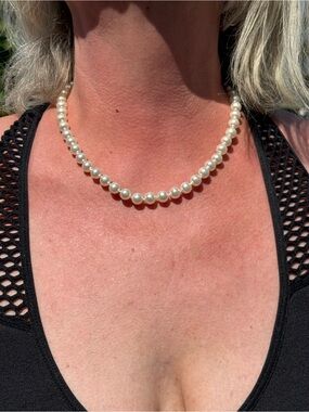 Timeless Faux White Pearl Necklace - Elegant Strand 17.5” Including Clasp